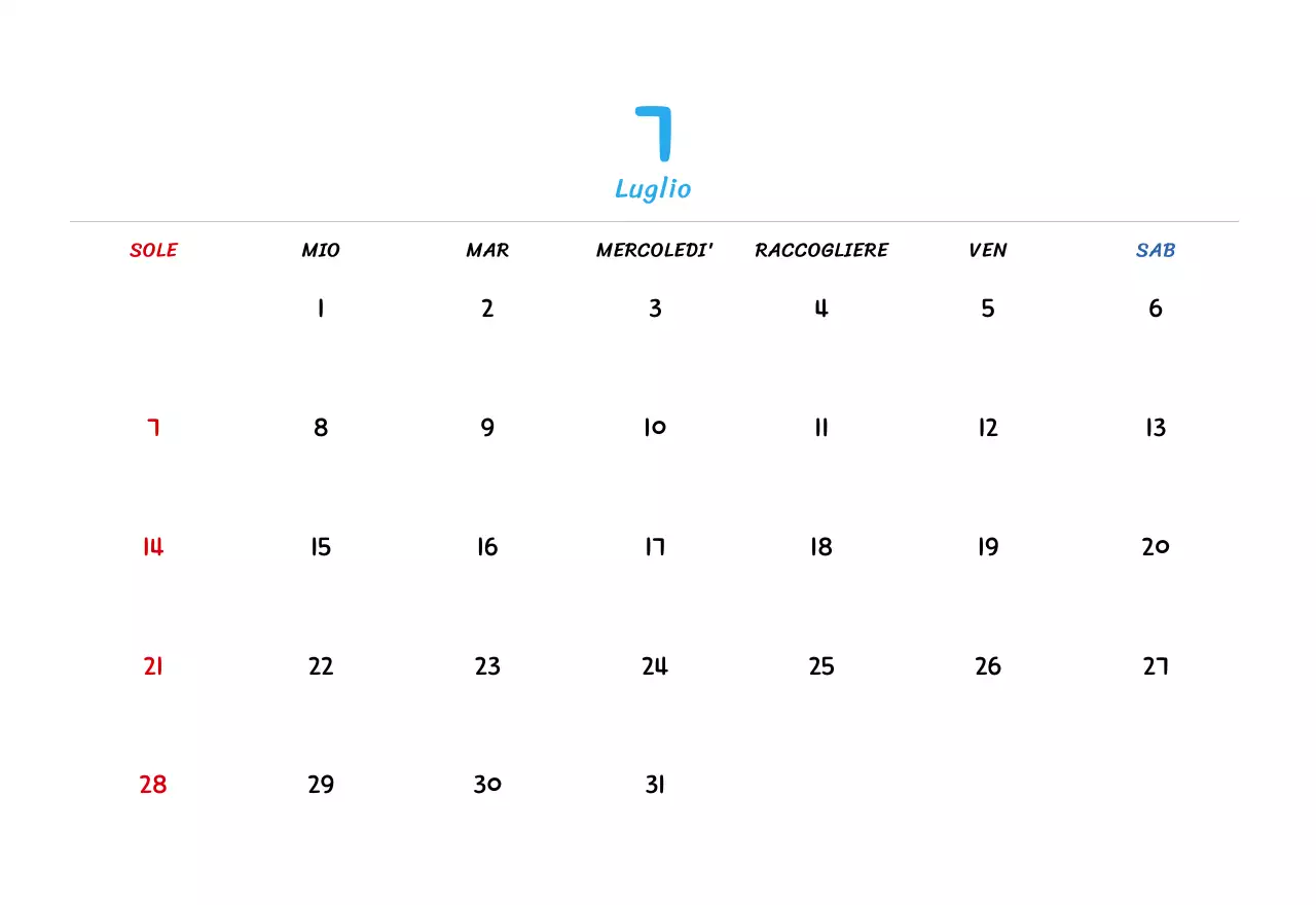 Calendario di Capodanno con simpatiche illustrazioni