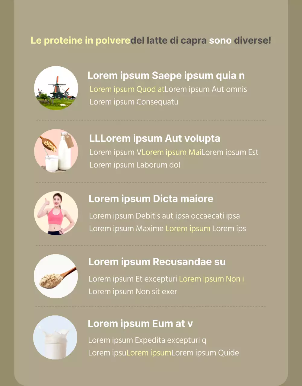 Blu, proteine naturali del latte di capra in polvere, pubblicità di alimenti salutari