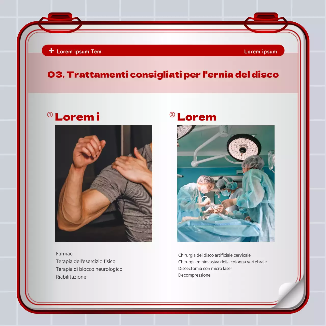 Concetto di kit di pronto soccorso in ferro rosso e bianco Informazioni sul disco lombare e promozione ospedaliera