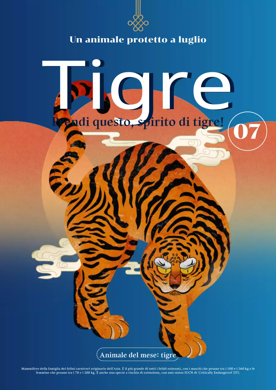 La conservazione della tigre in un concetto orientale blu e moderno