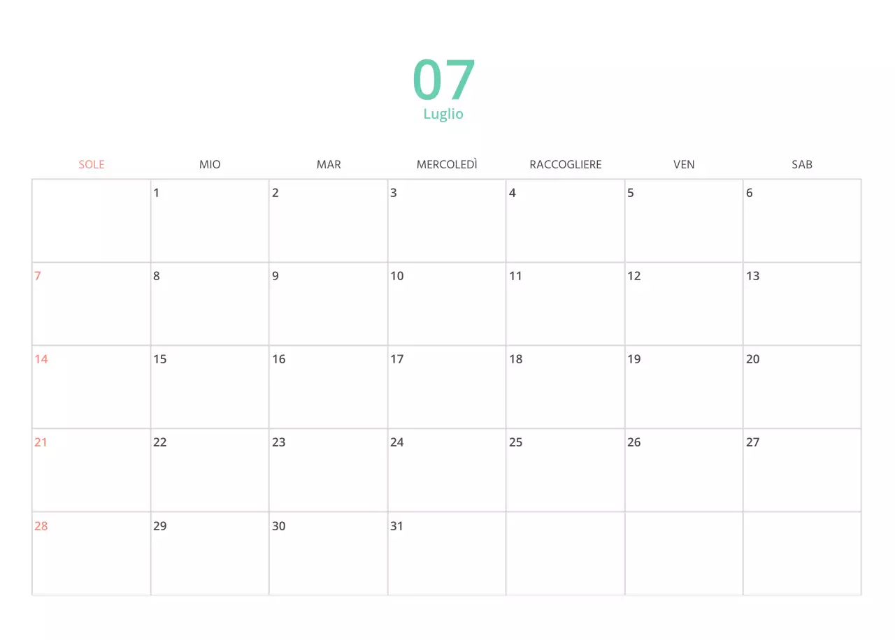 Calendario illustrato multicolore