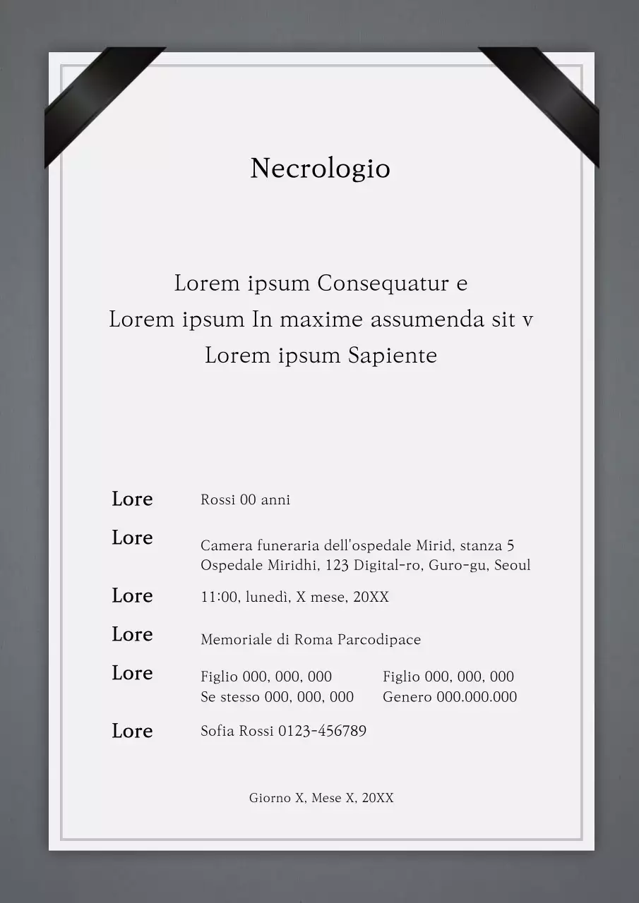 Annuncio necrologico monotono e calmo
