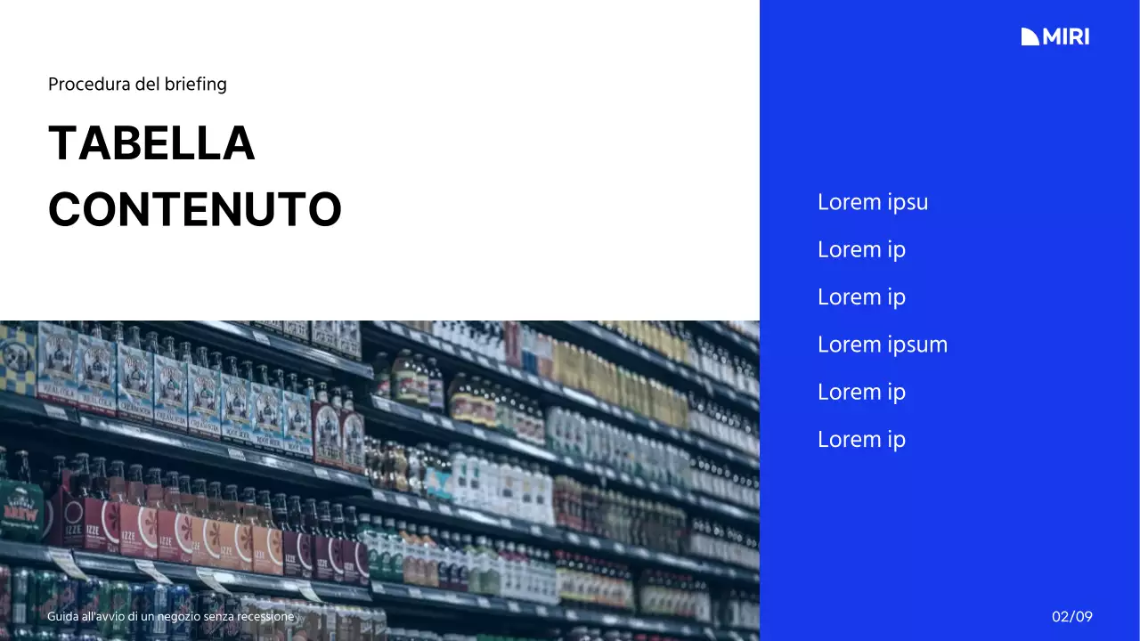 Guida all'avvio di un centro commerciale con schema di colori bianco, blu e nero e layout a griglia