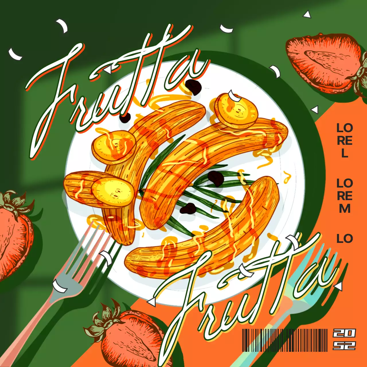 Introduzione della frutta di stagione verde e arancione nel menu