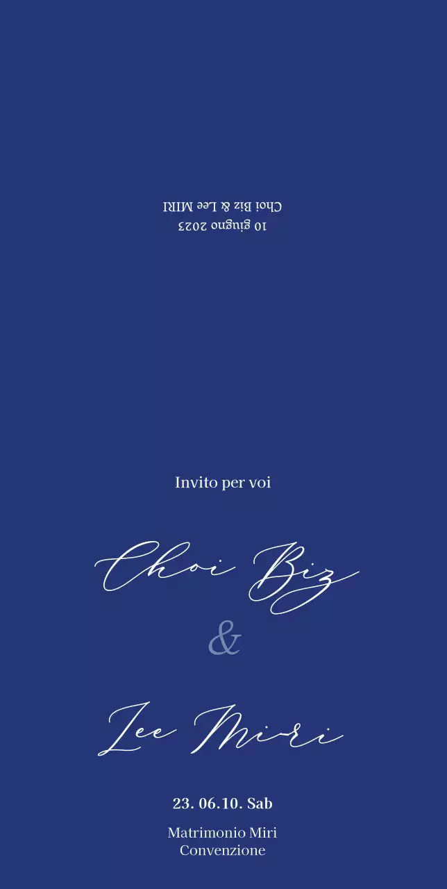 Partecipazione di matrimonio con sfondo blu e look pulito