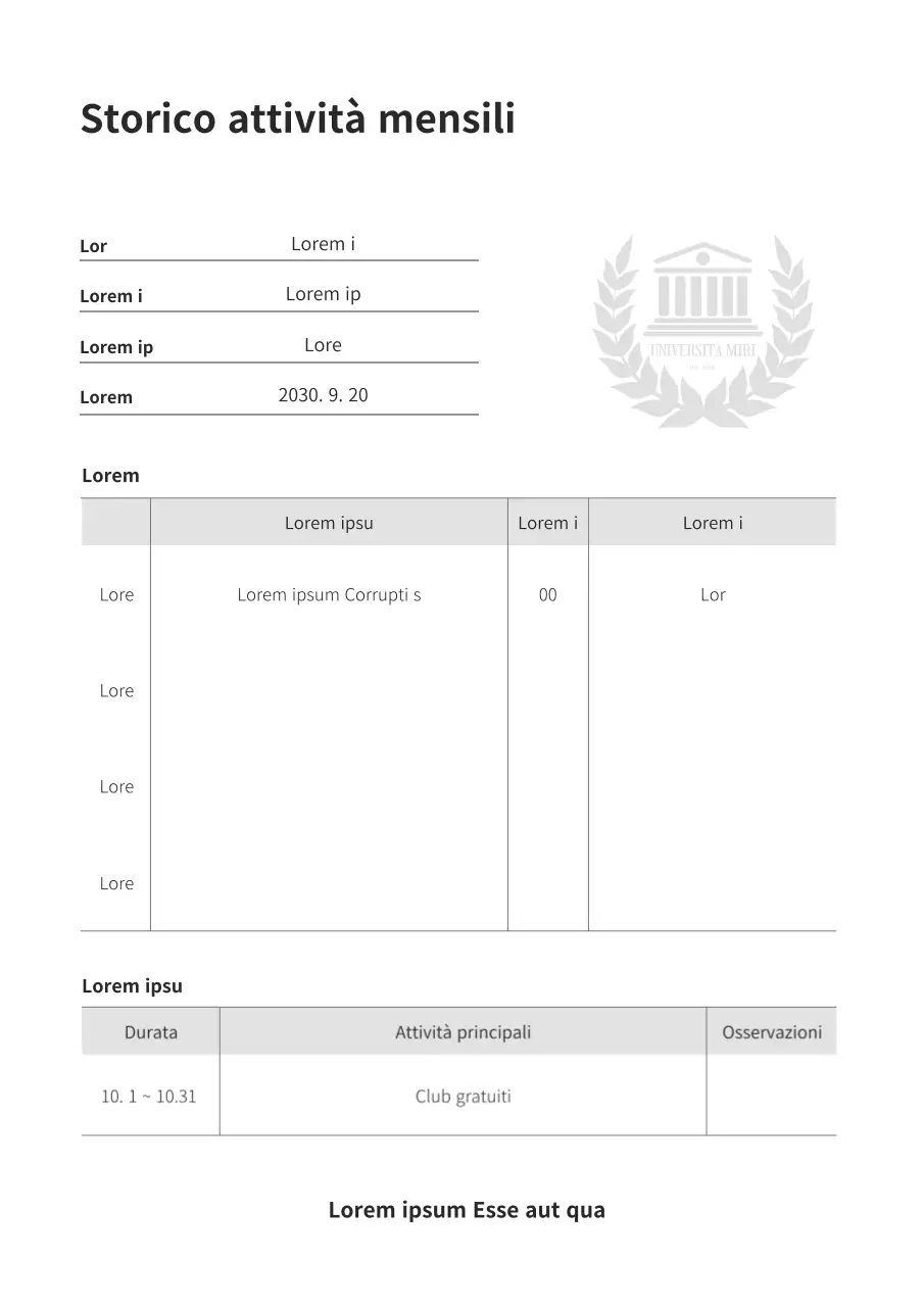Attività mensile del club in bianco e nero Materiale per le riunioni