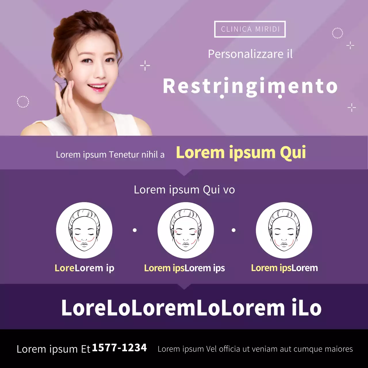 Banner viola con ritratto di chirurgia plastica