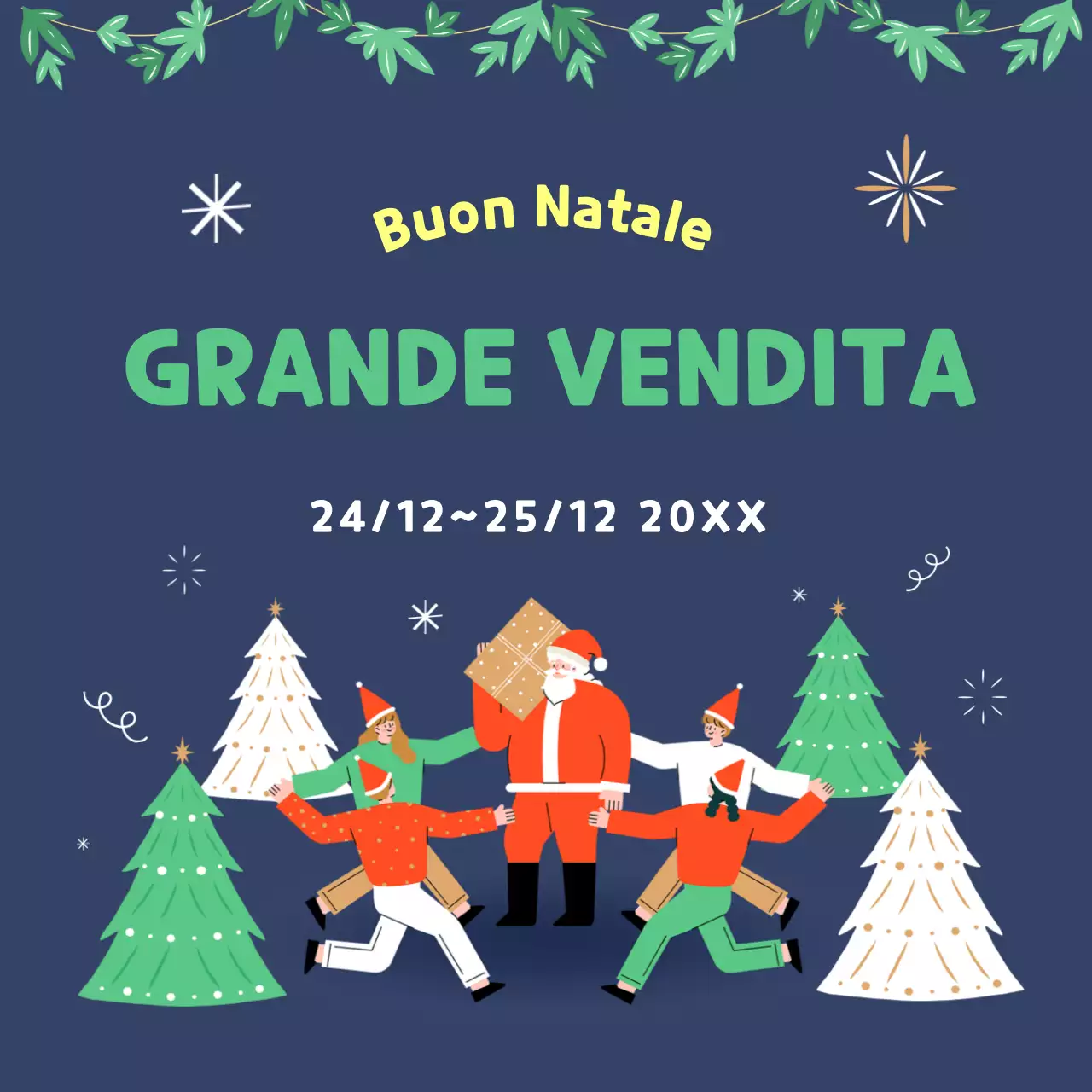 Illustrazione verde marina dell'evento di vendita natalizia per i social media