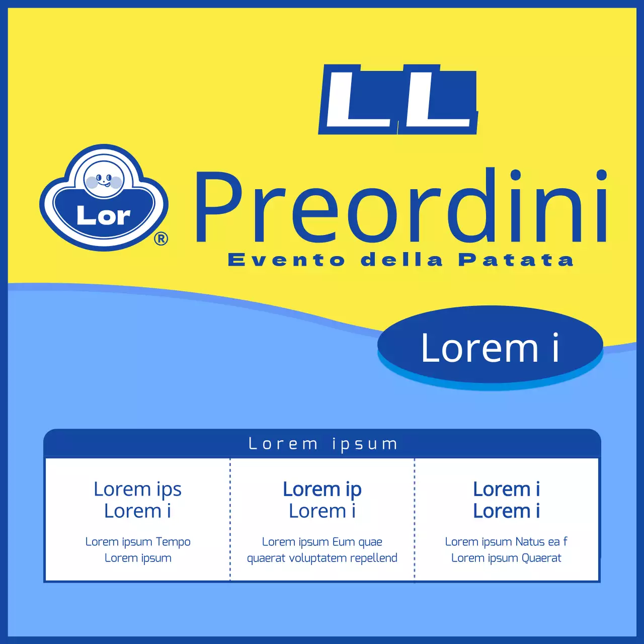 Ricettario di 3 minuti di curry giallo e blu parodia del concetto di piatto di patate