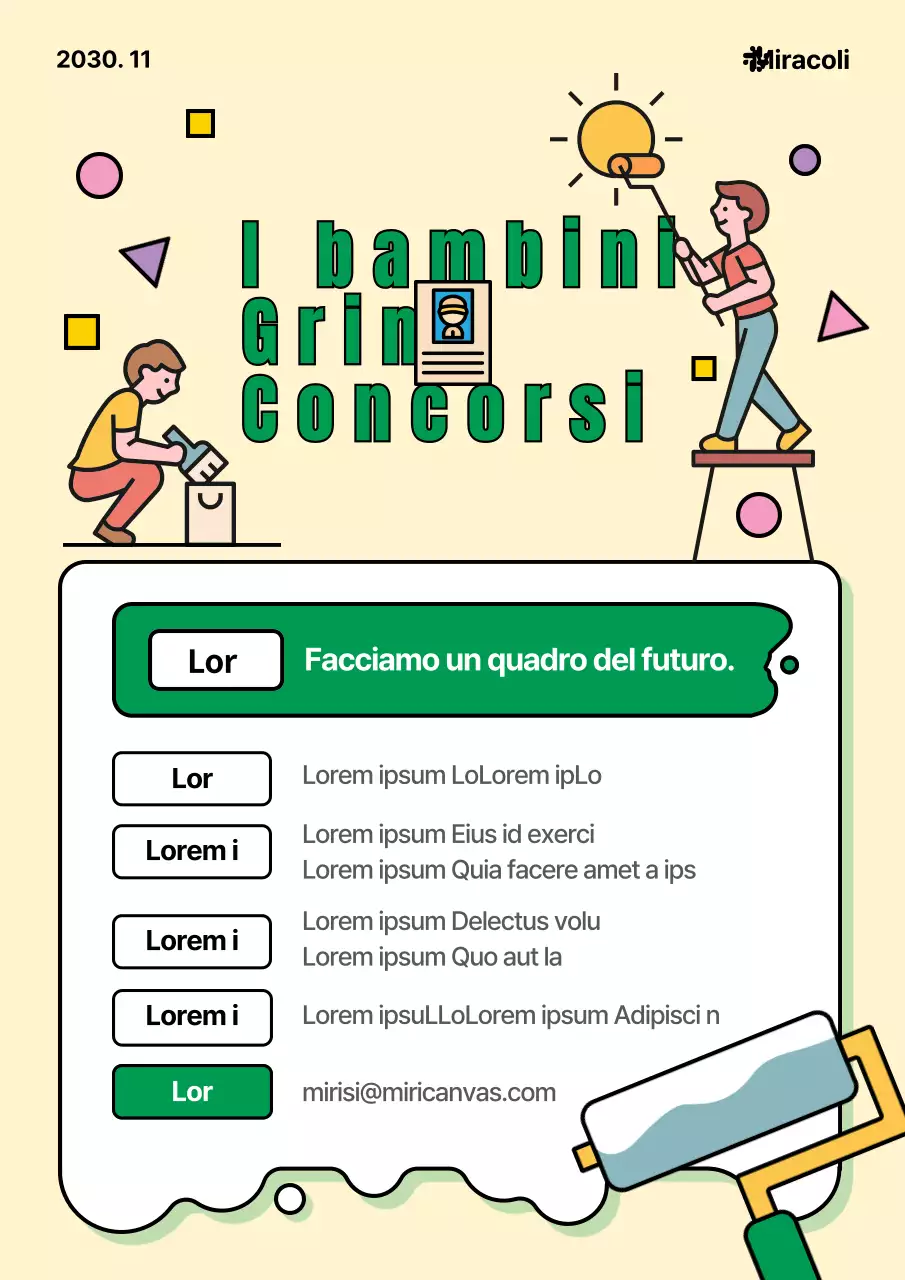 Una simpatica illustrazione di un bambino che dipinge con colori gialli e verdi