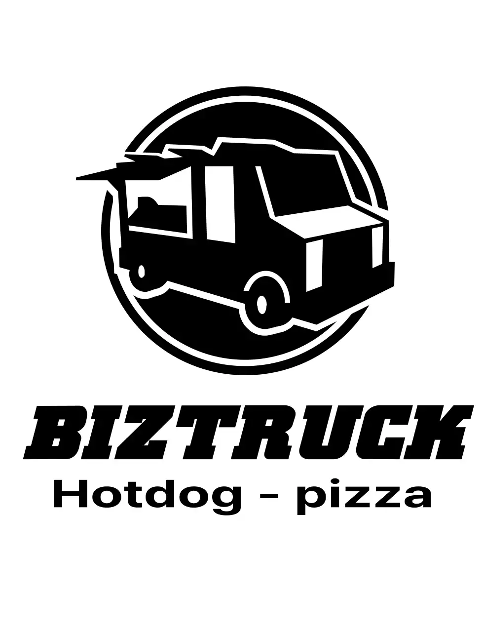 Concetto di camioncino del cibo con un semplice logo illustrativo nero del camioncino