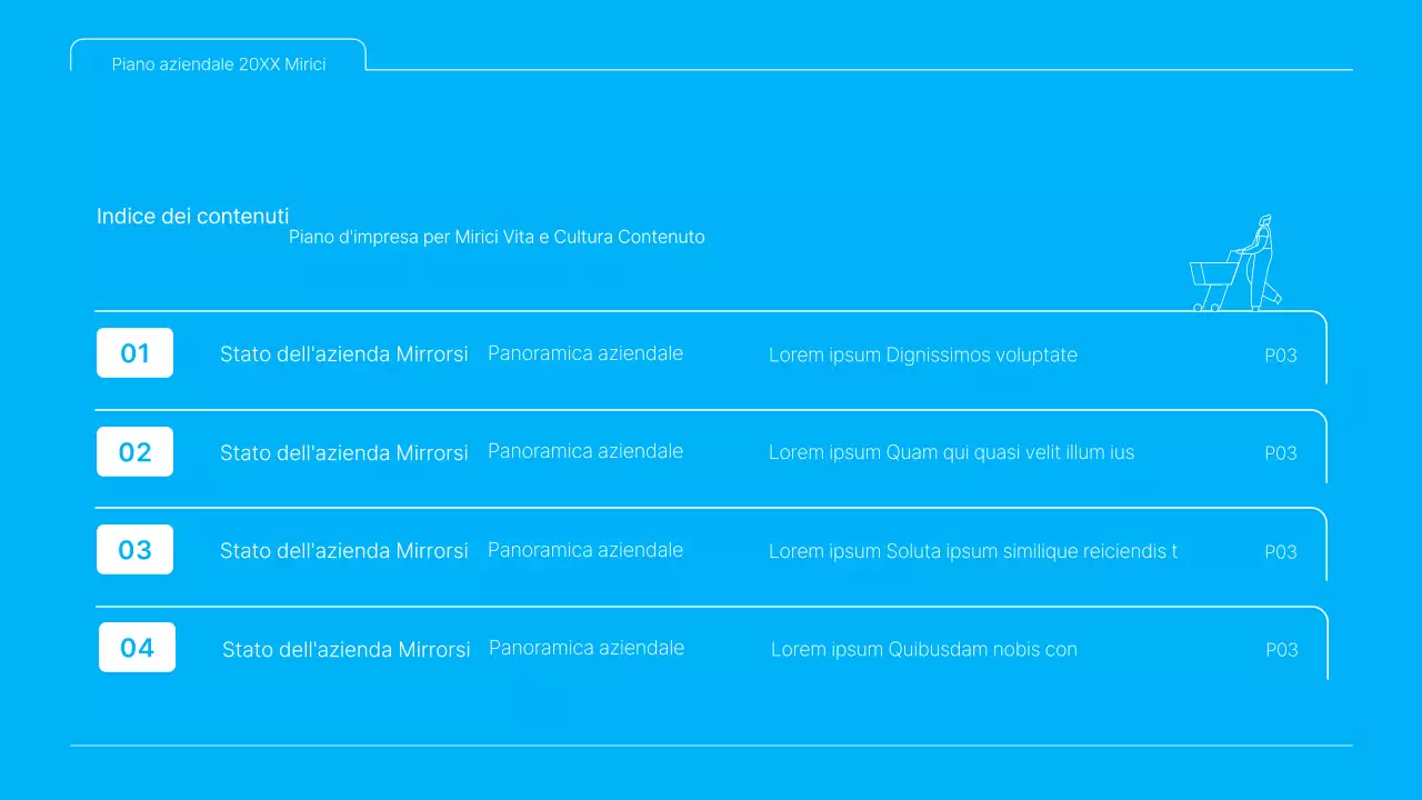 Una presentazione pulita del business plan dei contenuti culturali in bianco e blu