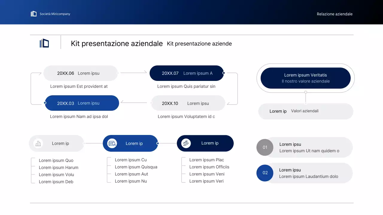 Semplice presentazione infografica aziendale con gradienti blu e verdi