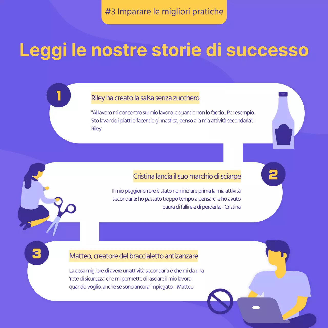 viola giallo illustrazione sviluppo personale progetto collaterale cardnews