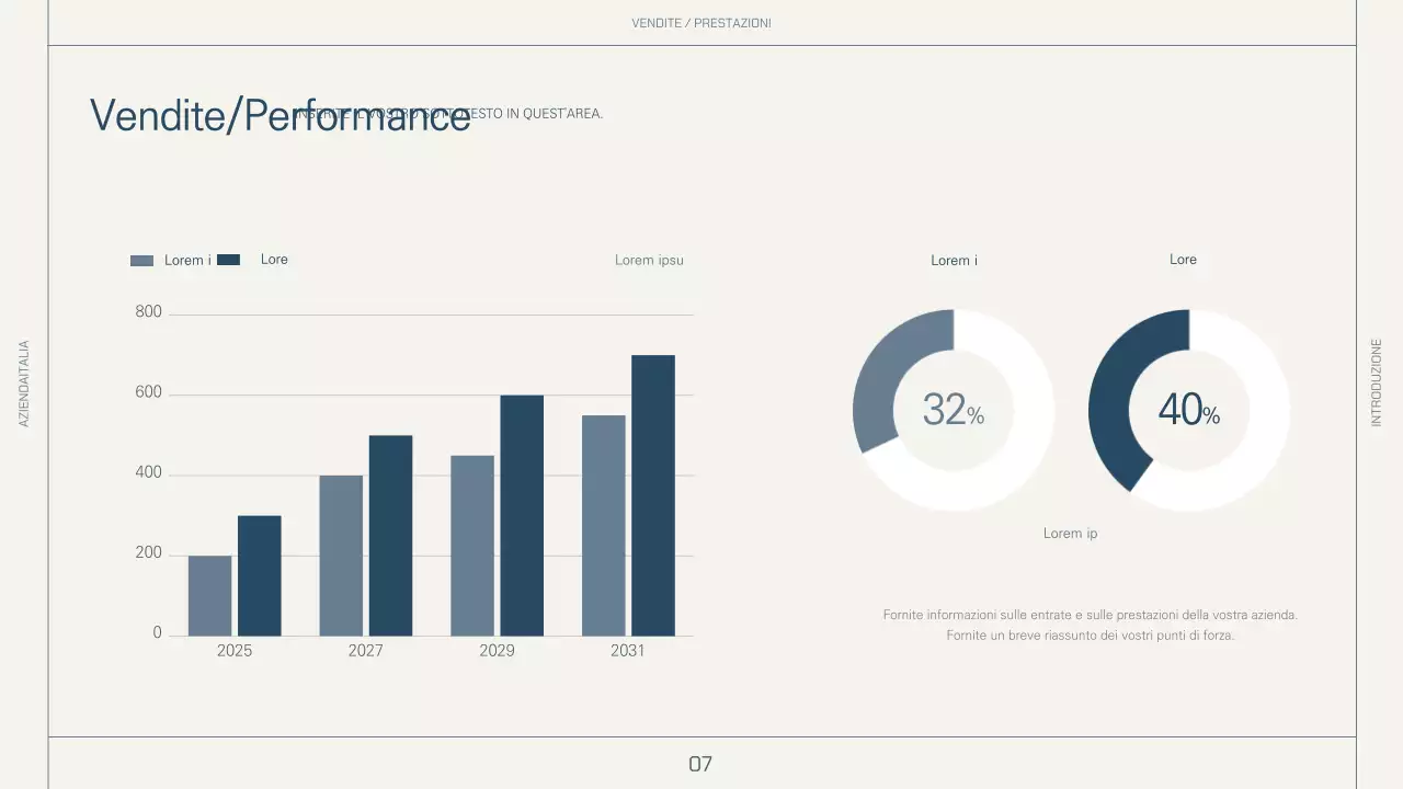 Layout semplice in beige e blu per un profilo aziendale