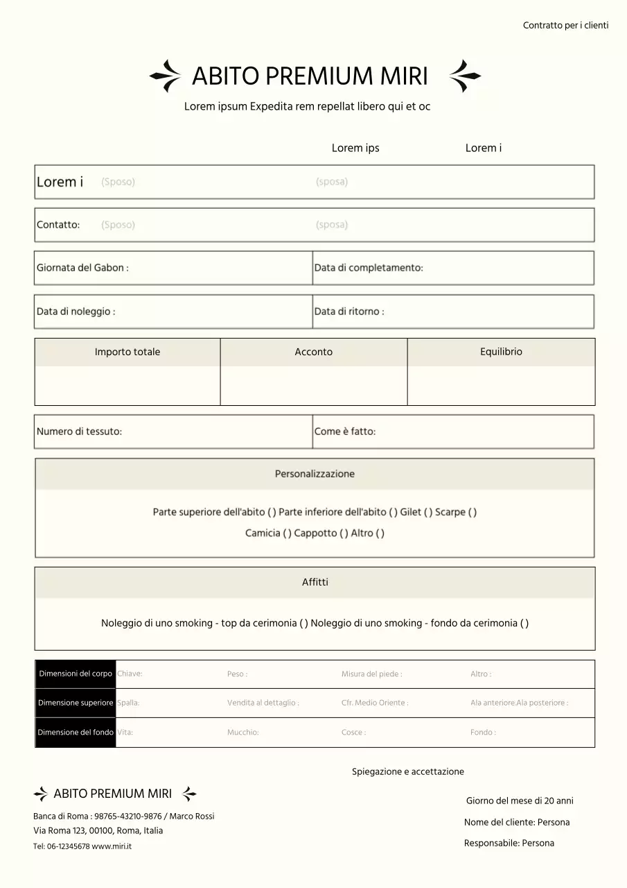 Modello di contratto per abiti da cerimonia Brown's Business