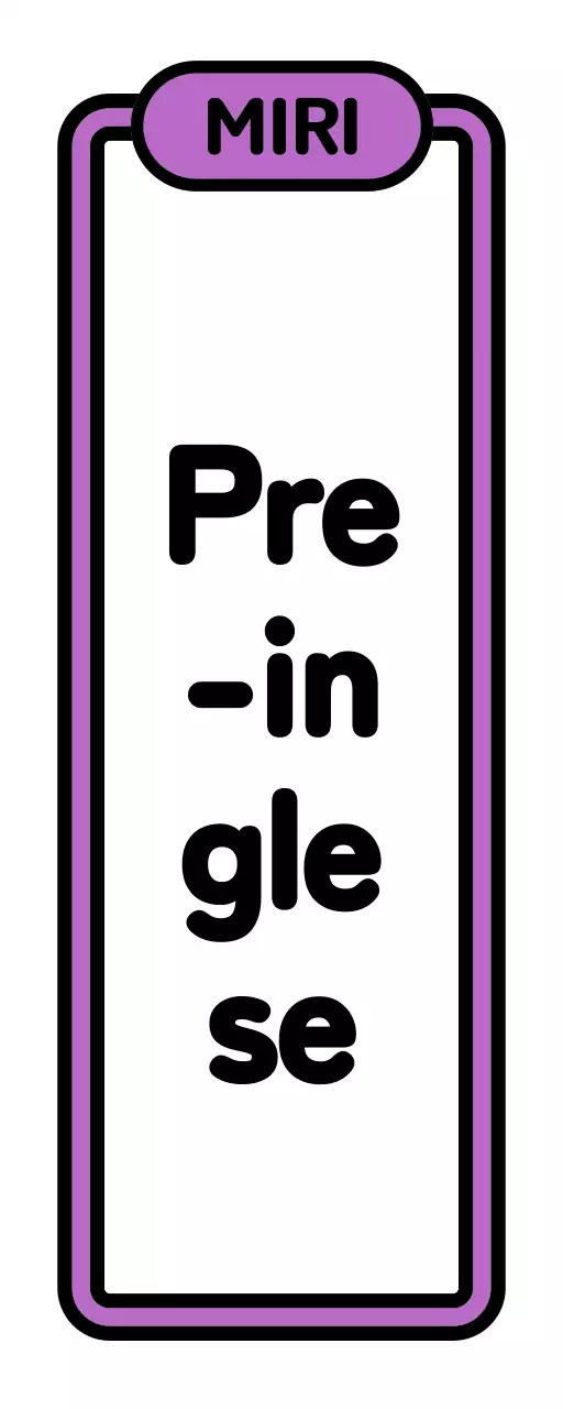 Un semplice cartello scolastico con testo preinglese nero, bianco, verde e viola e illustrazioni incorniciate.