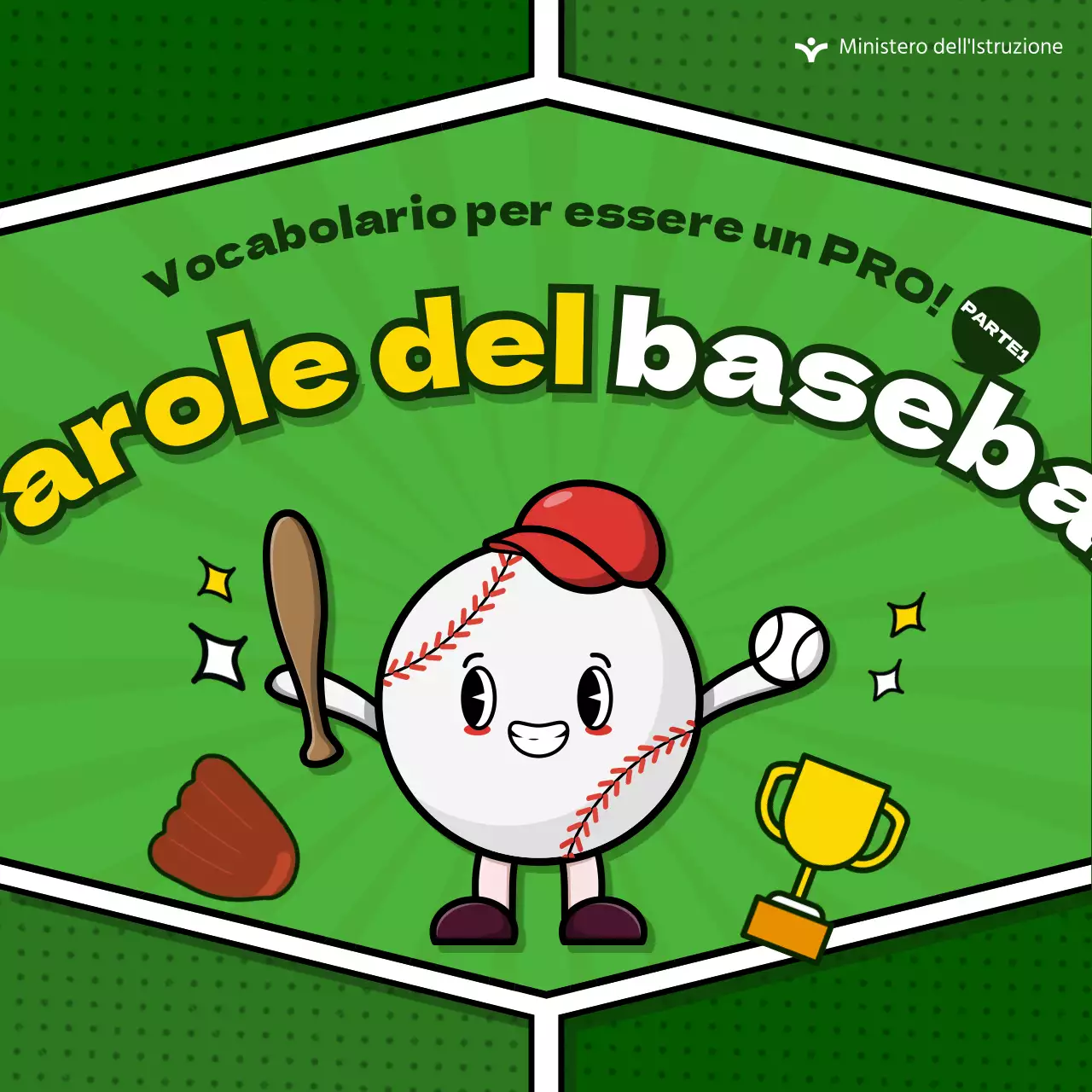 Fornisce informazioni su simpatici termini del baseball su uno sfondo verde.