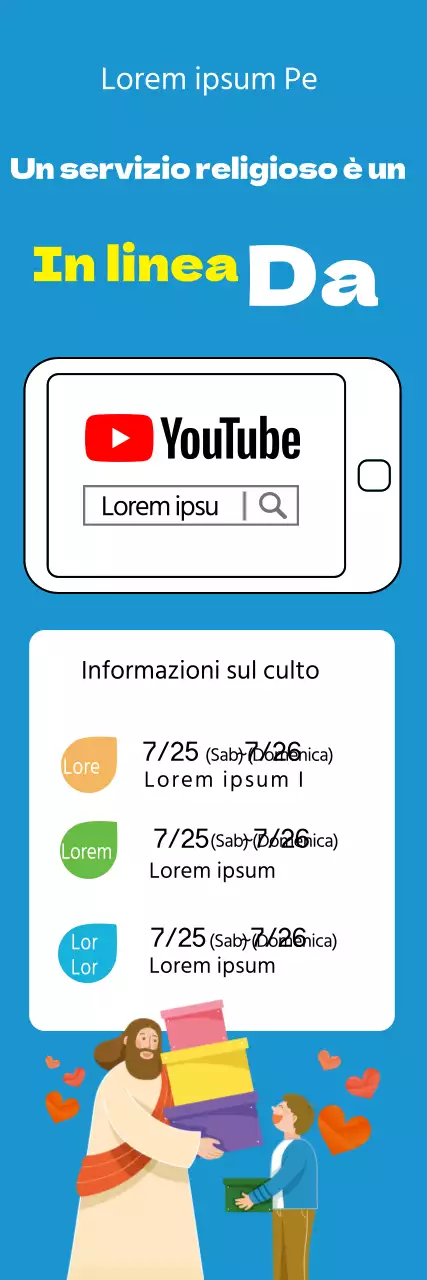 Guida al servizio religioso online illustrata in blu