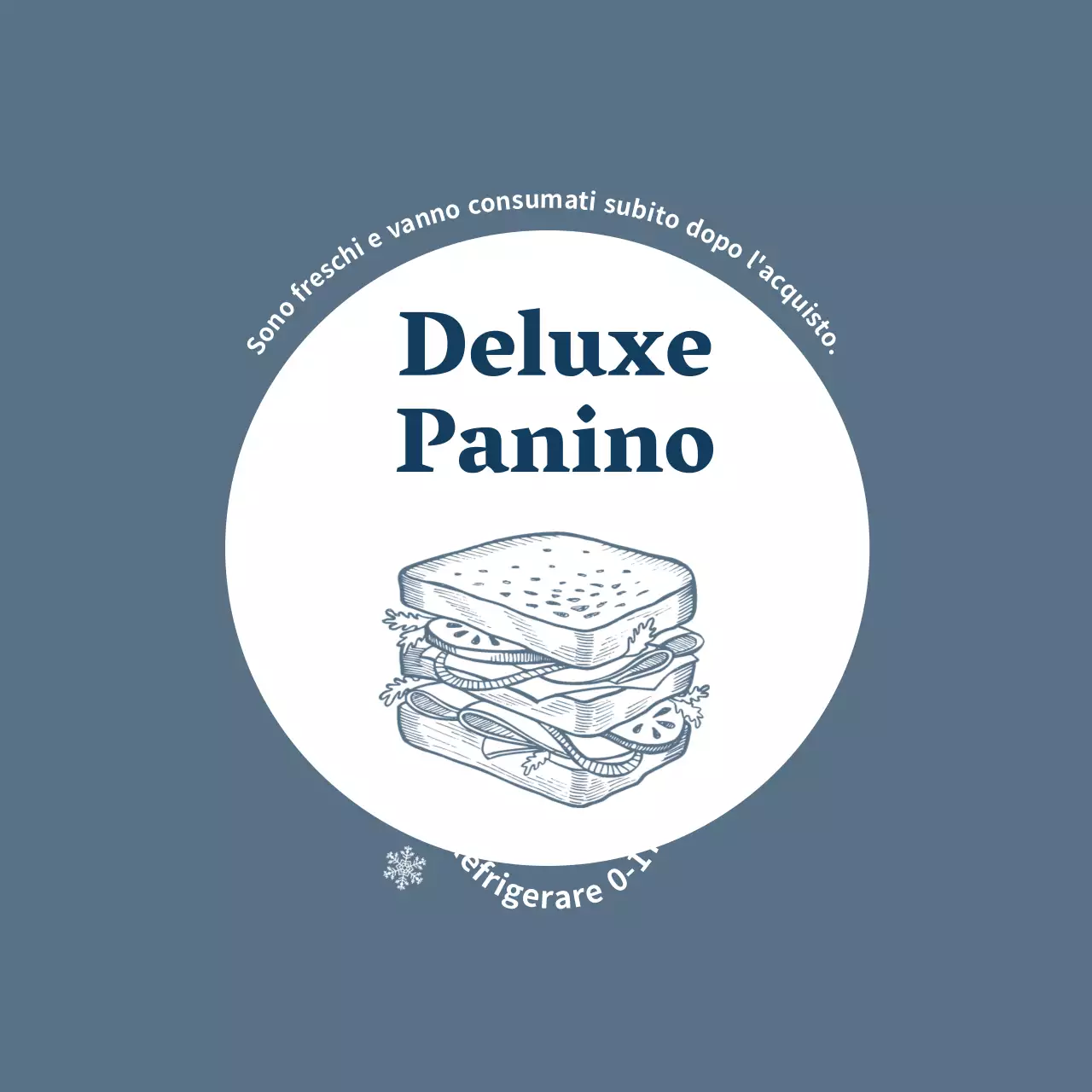 Illustrazione blu dell'etichetta vintage di un panino