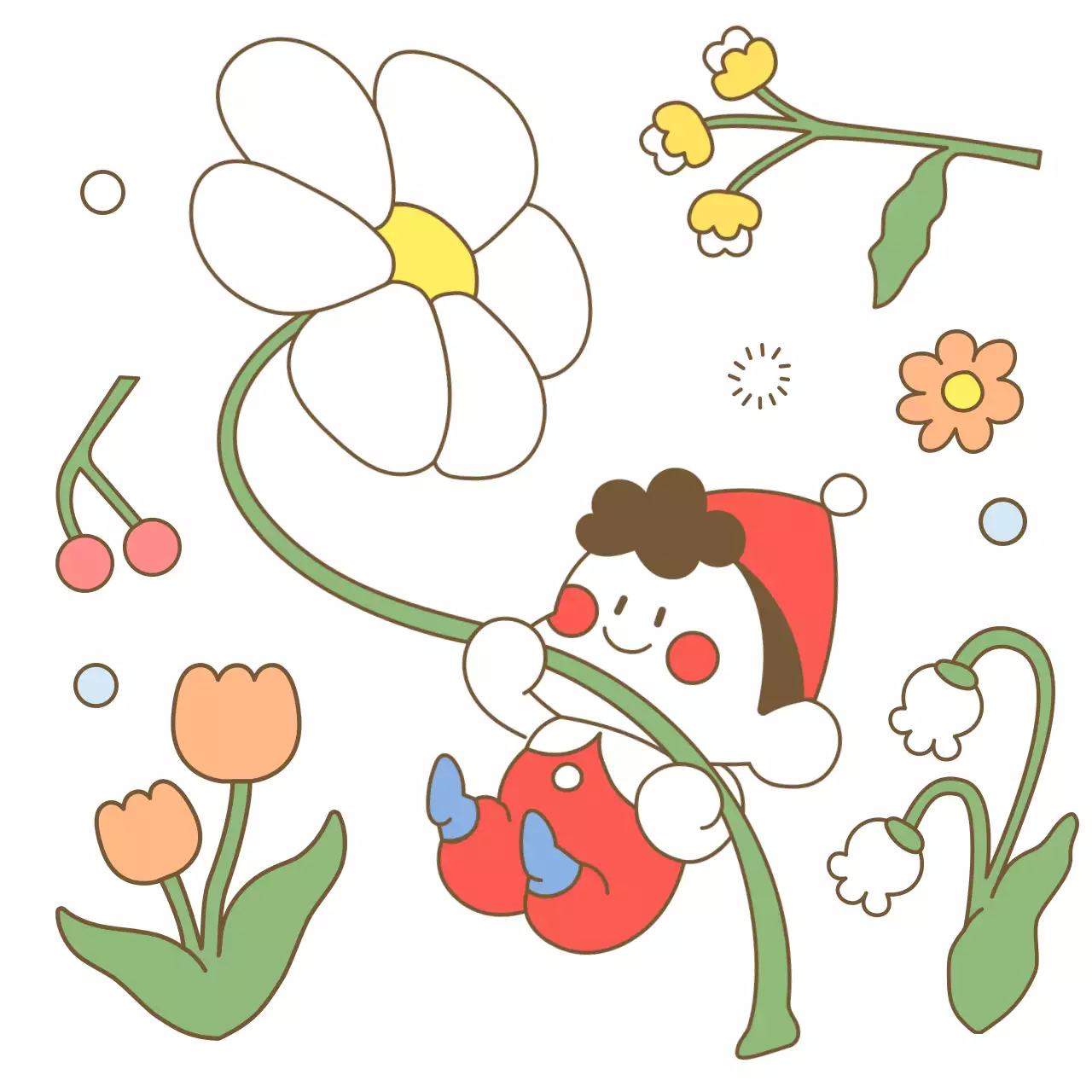 Merchandising con simpatiche e colorate illustrazioni di fiori e di fate