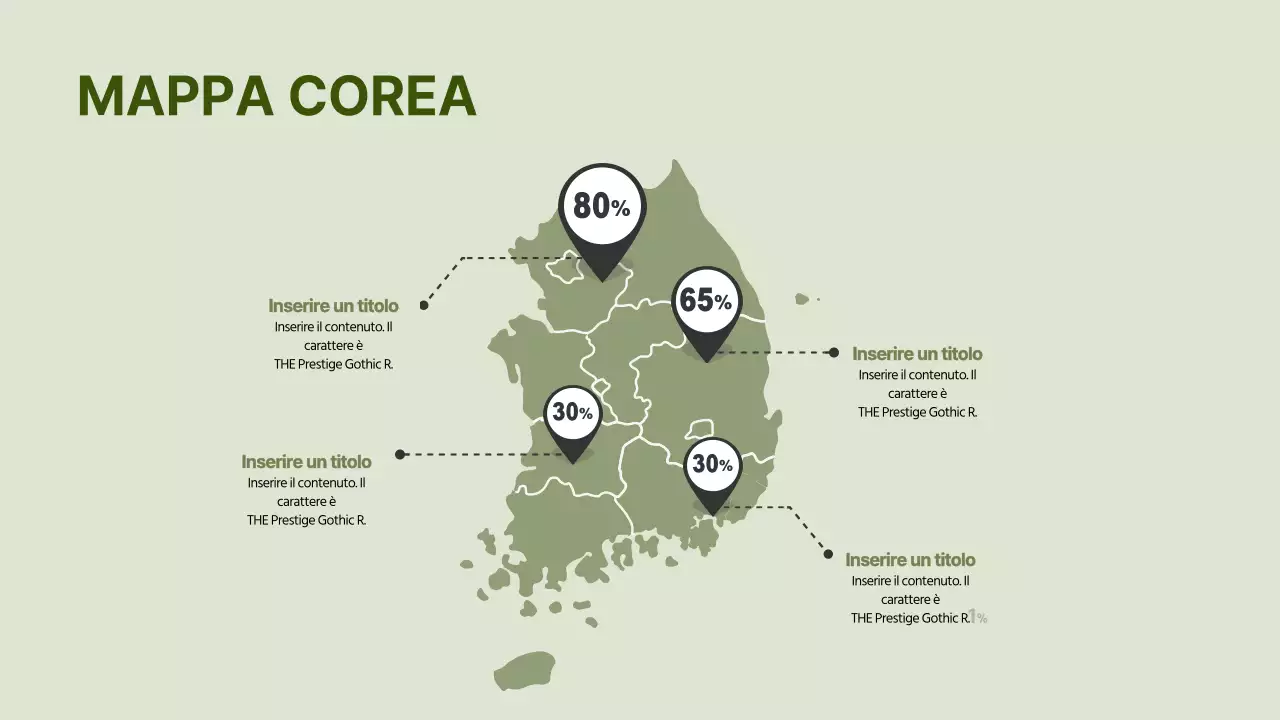 Carta geografica della Corea del Sud in verde