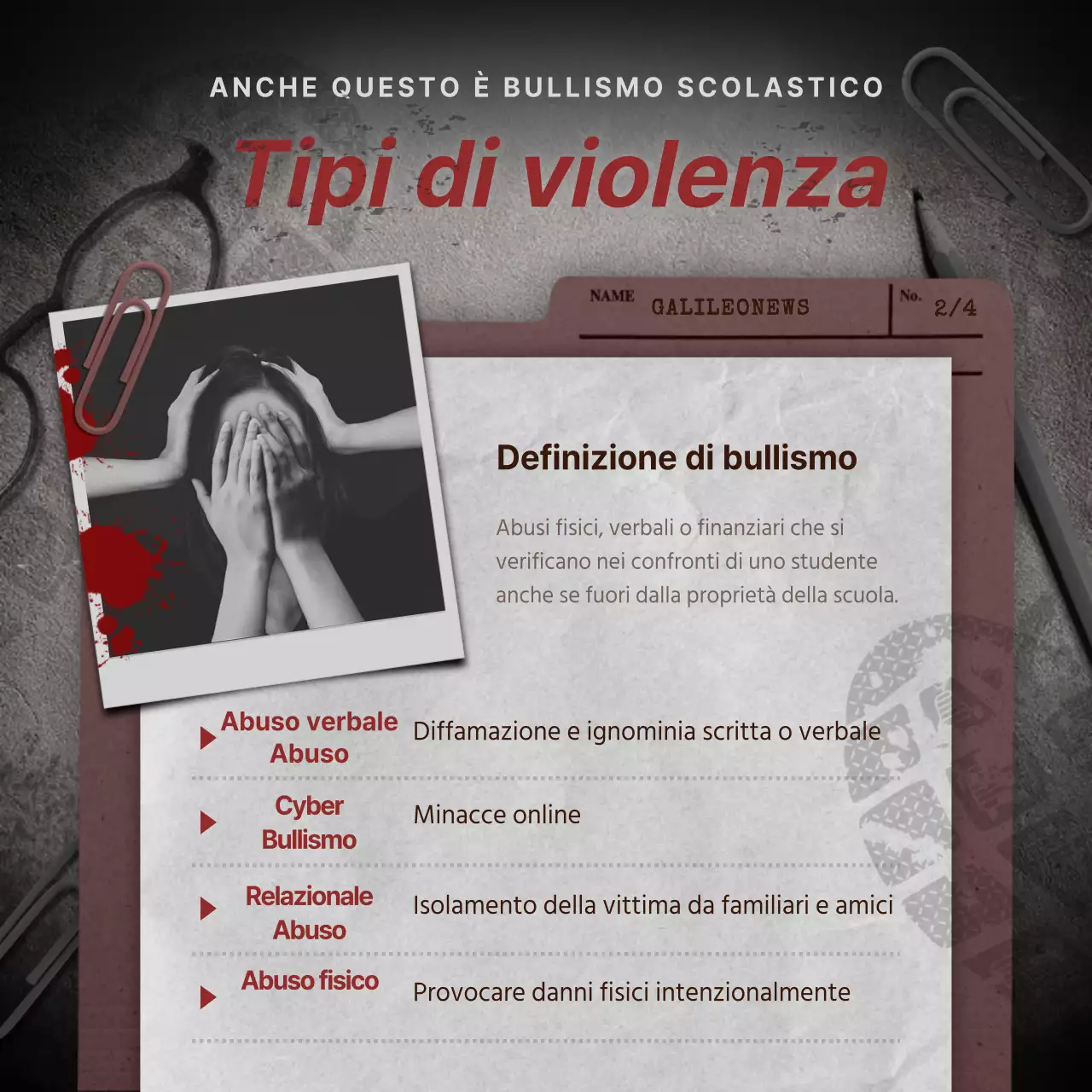violenza scolastica in grigio e rosso