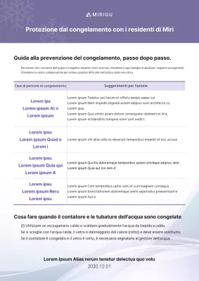 Formattazione di un documento di preavviso di congelamento di colore viola