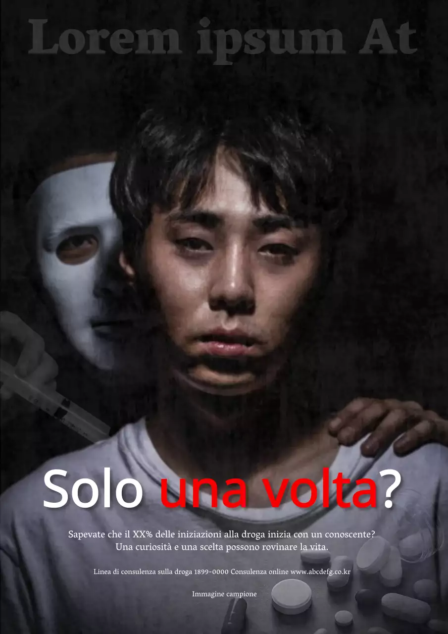 Uomo in maschera bianca con umore nero e annuncio di avvertimento di droga per l'uomo