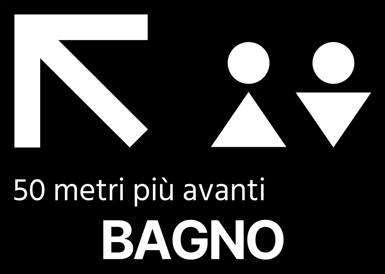 Stile semplice in bianco e nero con icone e testi moderni per la toilette.