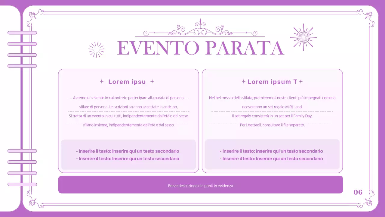 Piano per la parata del parco divertimenti in viola, dalle linee pulite