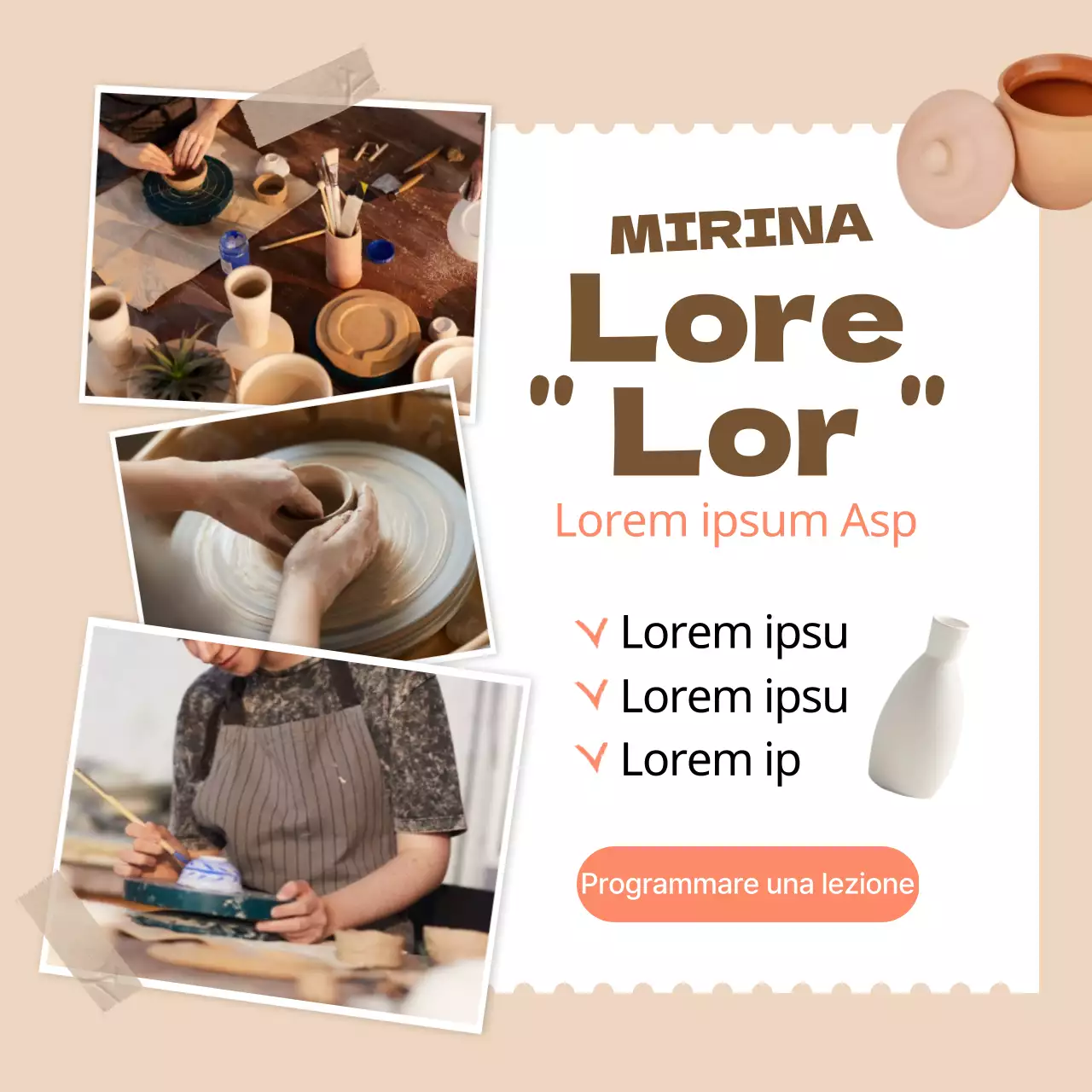 Promozione di un corso di ceramica di un giorno sui toni del beige