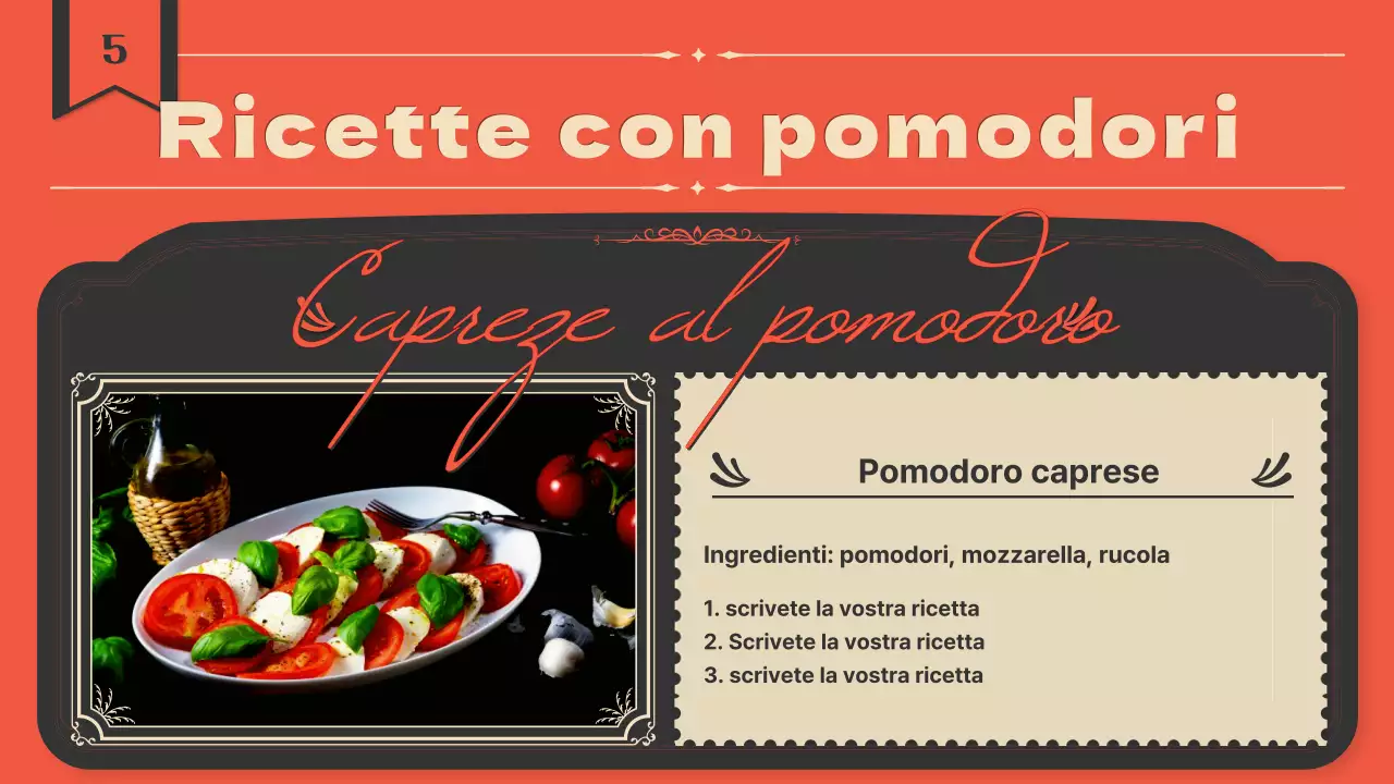 Presentazione dei pomodori con un concetto di etichetta vintage in arancione e blu navy
