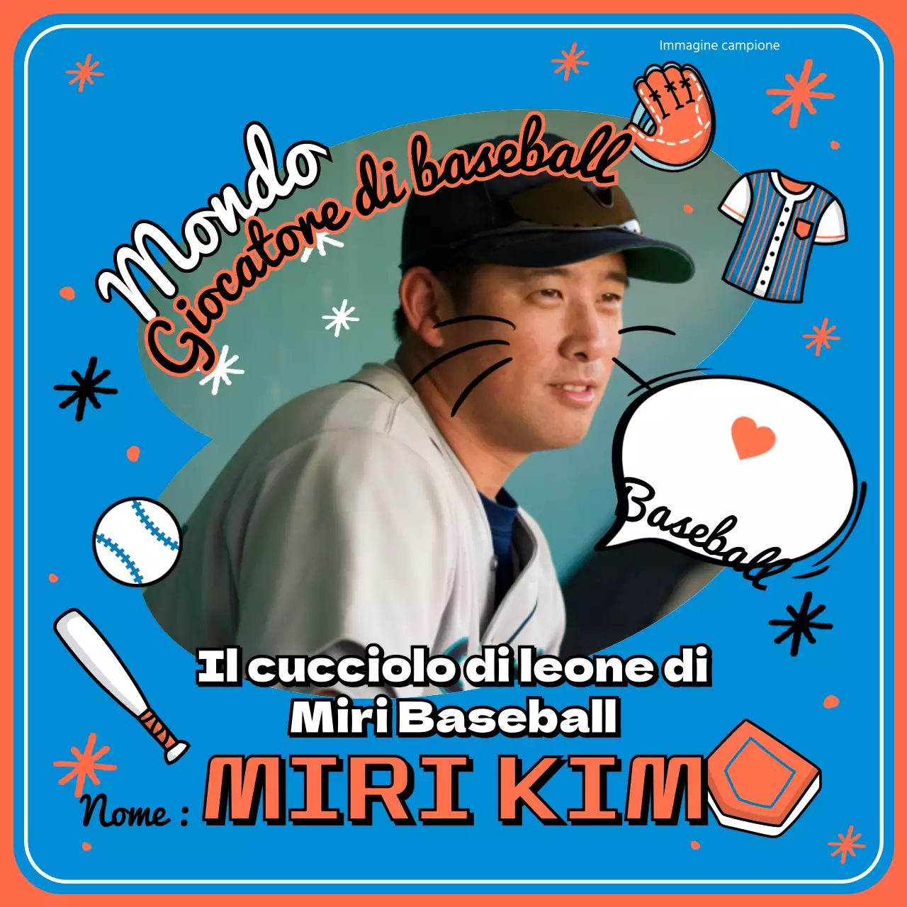 Una pagina sportiva con una cornice multicolore e simpatiche illustrazioni