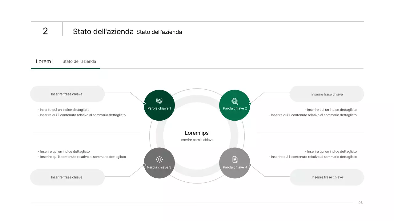 Semplice presentazione infografica aziendale con gradienti blu e verdi