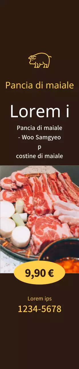 Media promozionale pancia di maiale a volontà su sfondo marrone