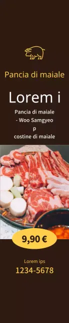 Media promozionale pancia di maiale a volontà su sfondo marrone