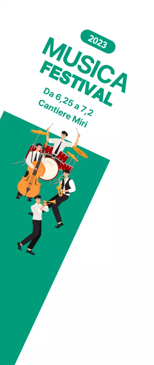Promozione di un festival musicale di piccole dimensioni con band su sfondo verde e bianco