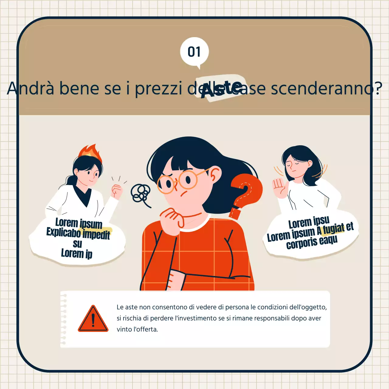 Tema dell'asta immobiliare con illustrazioni pulite e combinazioni di cornici in beige