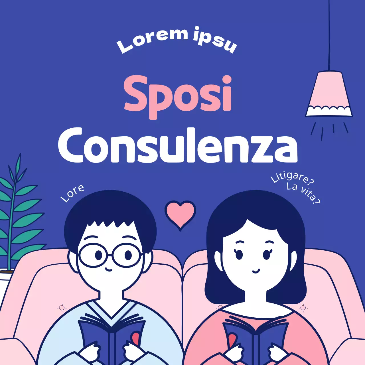 Illustrazione semplice e carina in rosa e blu Mese della famiglia Giorno della coppia Viaggio di nozze Matrimonio Programma di consulenza medica psicologia psichiatria