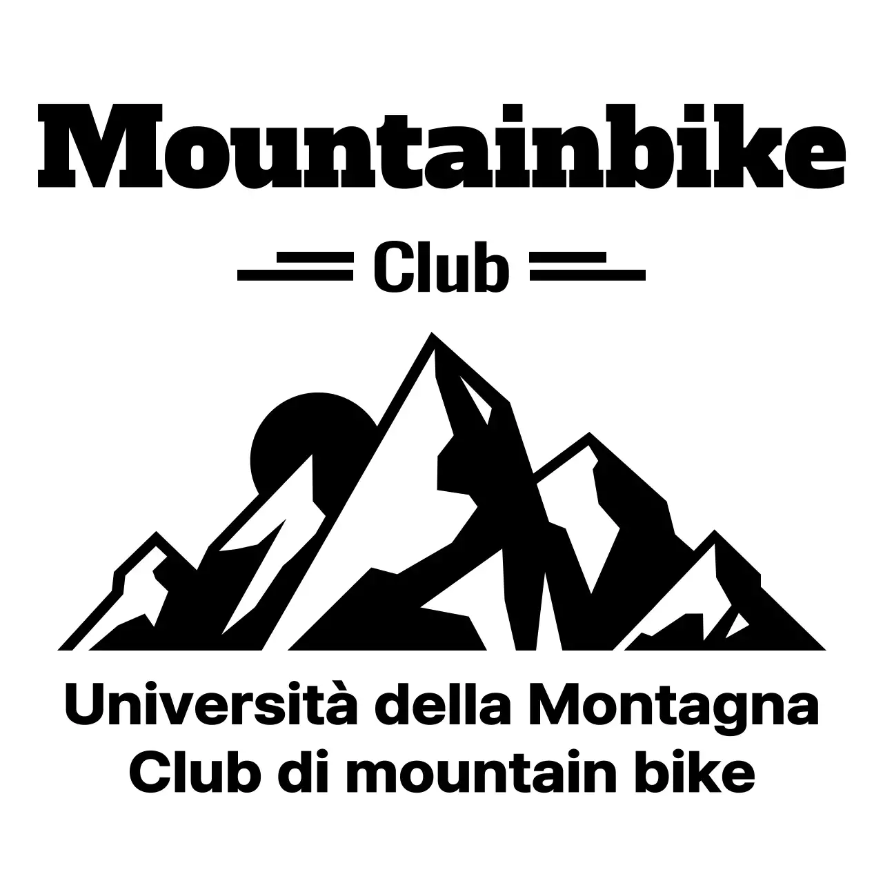 Concetto di club di mountain bike con semplice illustrazione di montagne e biciclette nere