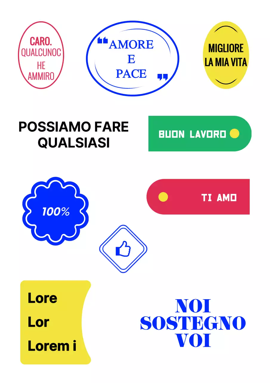 Design semplice degli adesivi con testo inglese colorato e forme illustrate