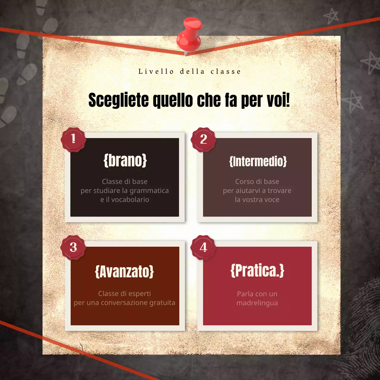 Modello di evento scolastico in lingua inglese come un diario di evento scuro