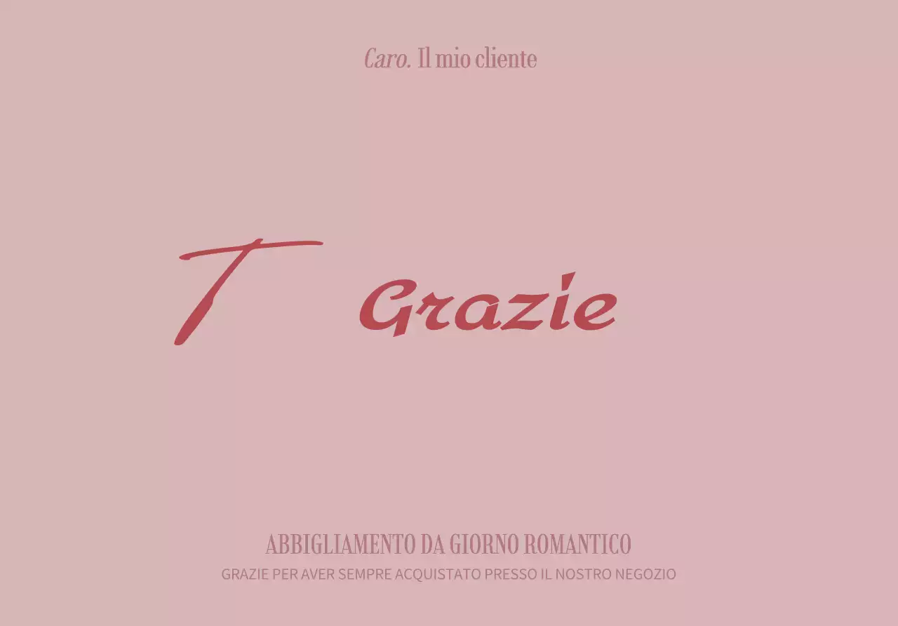 Biglietto di ringraziamento per clienti di un centro commerciale con scrittura rosa scarabocchiata.