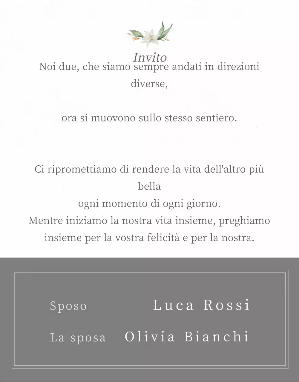 Invito di nozze mobile grigio chiaro e floreale