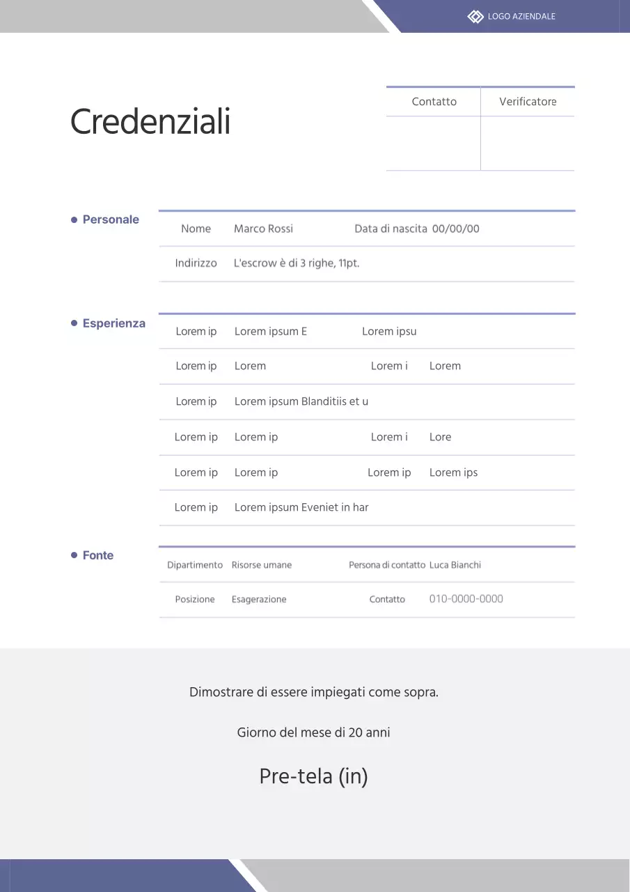 Stile di documentazione delle credenziali viola e grigie