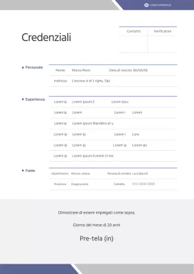 Stile di documentazione delle credenziali viola e grigie