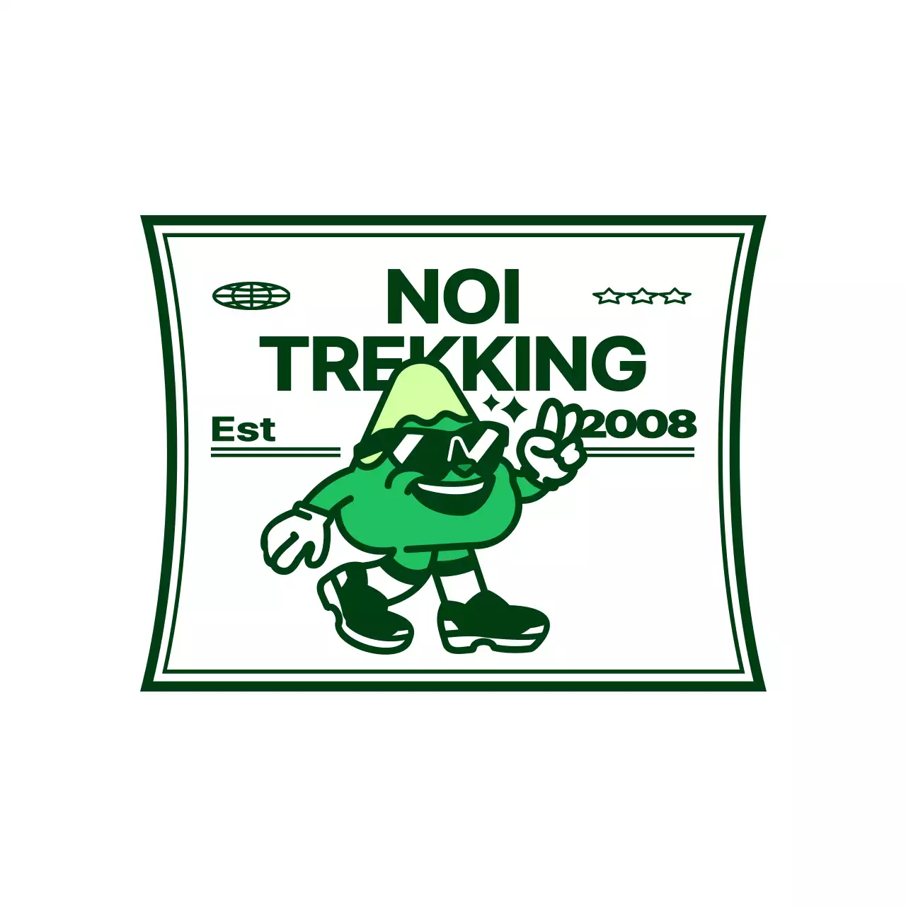 Regalo per club in stile logo con un simpatico personaggio di montagna in verde e bianco.