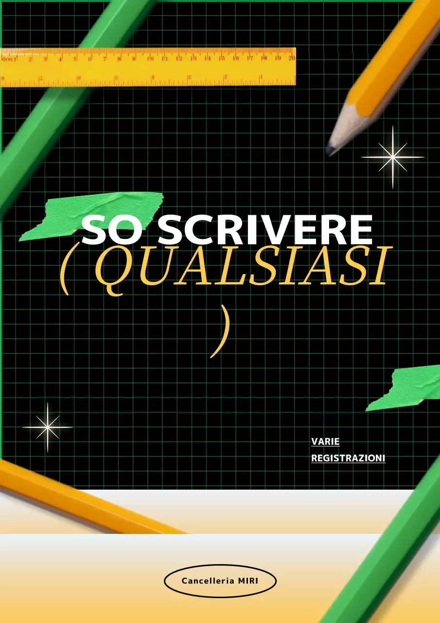 Marchio di cartoleria artistica con punti verdi e gialli su sfondo nero