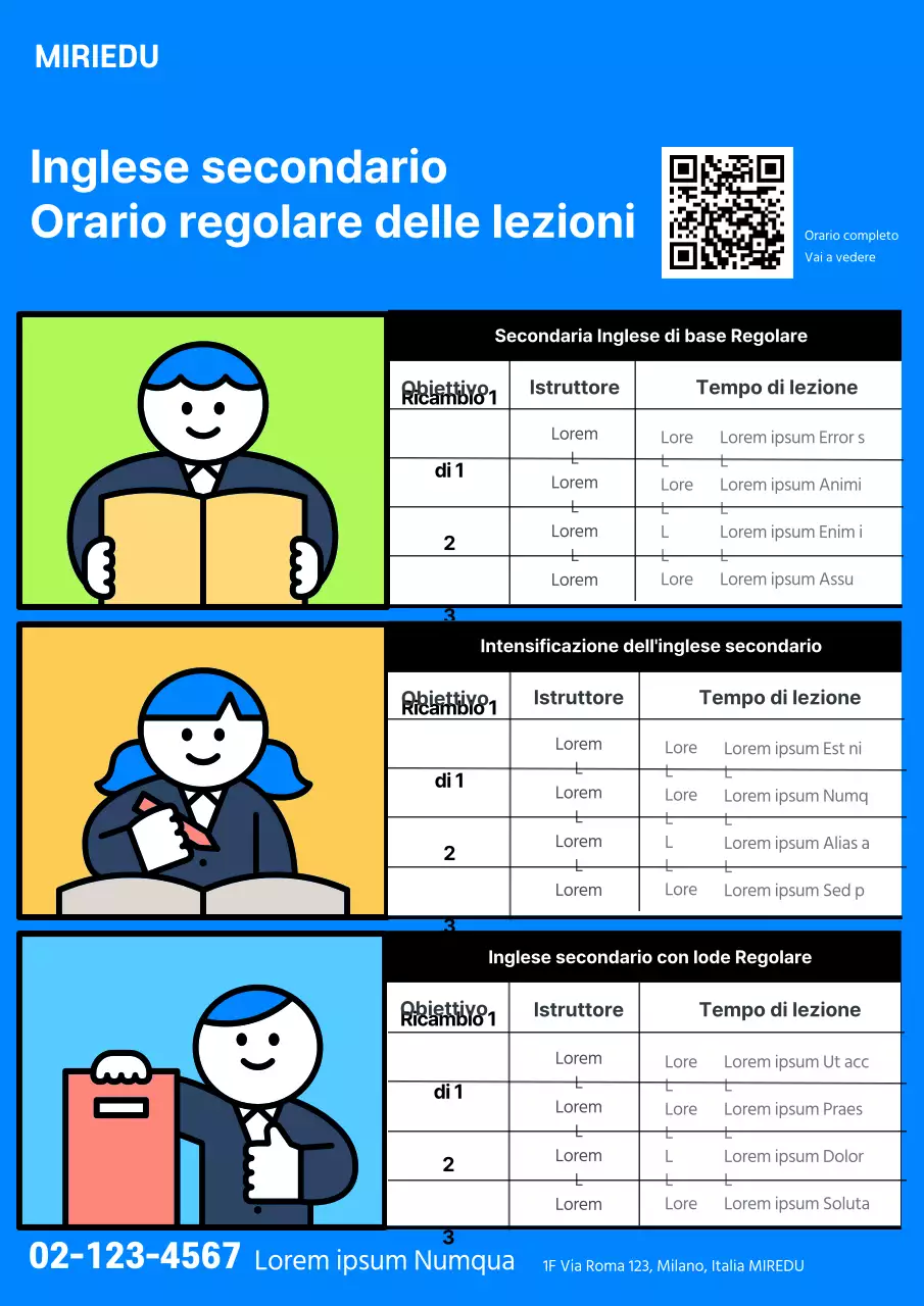 Illustrazione carina di un orario scolastico in toni blu chiaro e vivaci